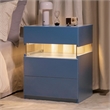 High Gloss LED Nightstand Acrylic Bedside Table with 3 Drawers for Bedroom-Blue