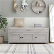 Wood Storage Bench with Removable Cushion and 3 Shutter-Shaped Doors (Gray Wash)