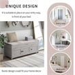 Wood Storage Bench with Removable Cushion and 3 Shutter-Shaped Doors (Gray Wash)