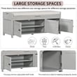 Wood Storage Bench with Removable Cushion and 3 Shutter-Shaped Doors (Gray Wash)