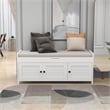 Wood Storage Bench with Removable Cushion and 3 Shutter-Shaped Doors (White)