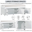 Wood Storage Bench with Removable Cushion and 3 Shutter-Shaped Doors (White)