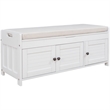 Wood Storage Bench with Removable Cushion and 3 Shutter-Shaped Doors (White)