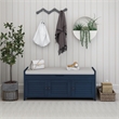 Wood Storage Bench with Removable Cushion and 3 Shutter-Shaped Doors (Navy)