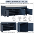 Wood Storage Bench with Removable Cushion and 3 Shutter-Shaped Doors (Navy)