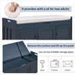 Wood Storage Bench with Removable Cushion and 3 Shutter-Shaped Doors (Navy)