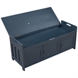 Wood Storage Bench with Removable Cushion and 3 Shutter-Shaped Doors (Navy)