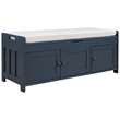 Wood Storage Bench with Removable Cushion and 3 Shutter-Shaped Doors (Navy)
