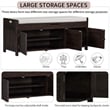 Wood Storage Bench with Removable Cushion and 3 Shutter-Shaped Doors (Espresso)