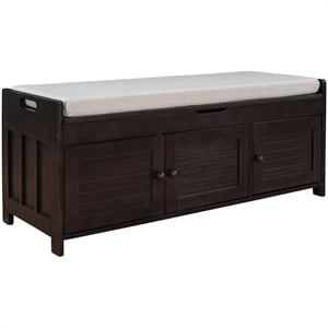 Wood Storage Bench with Removable Cushion and 3 Shutter-Shaped Doors (Espresso)