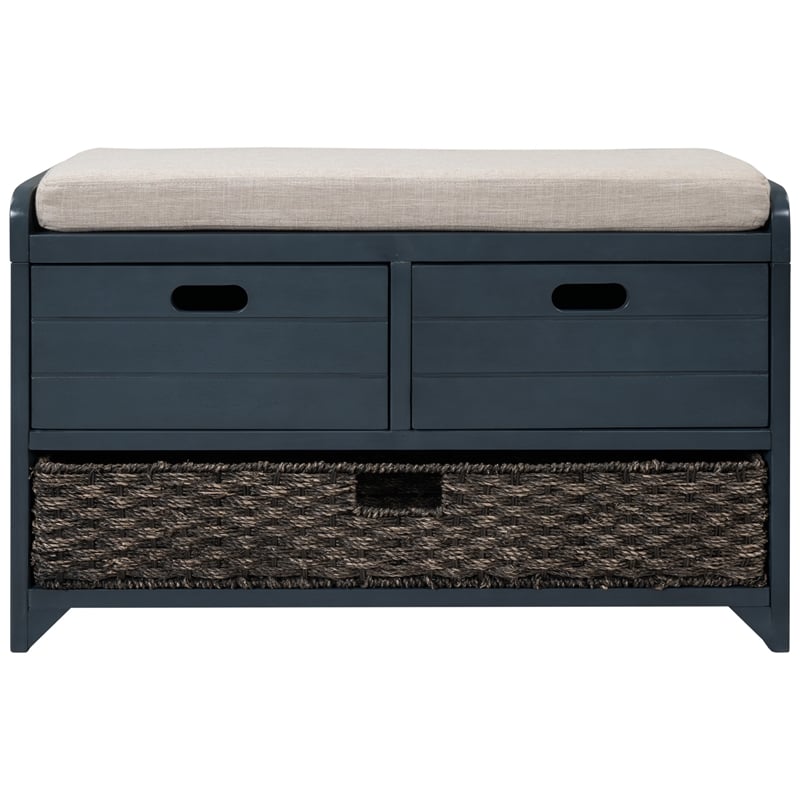 Direct Wicker TREXM 2-Drawer Storage Bench with Removable Basket - Navy