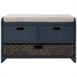 Direct Wicker TREXM 2-Drawer Storage Bench with Removable Basket - Navy