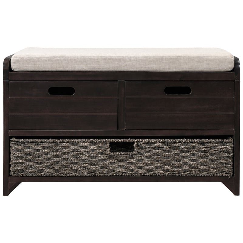 Direct Wicker TREXM 2-Drawer Storage Bench with Removable Basket - Espresso