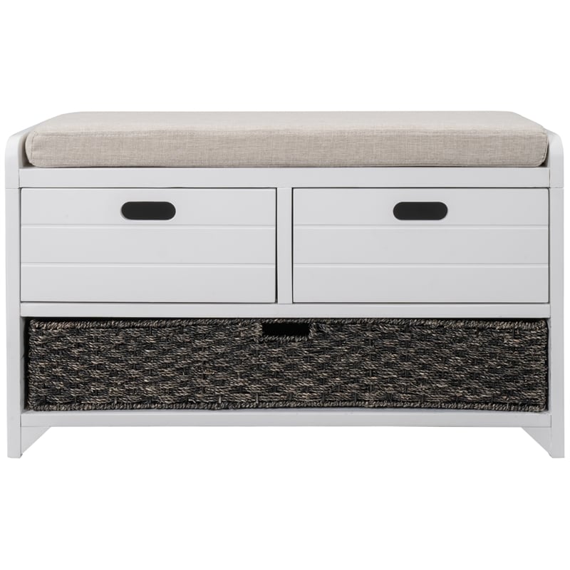Direct Wicker TREXM 2-Drawer Storage Bench with Removable Basket - White