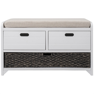 Direct Wicker TREXM 2-Drawer Storage Bench with Removable Basket - White