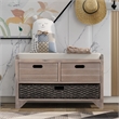 Direct Wicker TREXM 2-Drawer Storage Bench with Removable Basket - White Washed