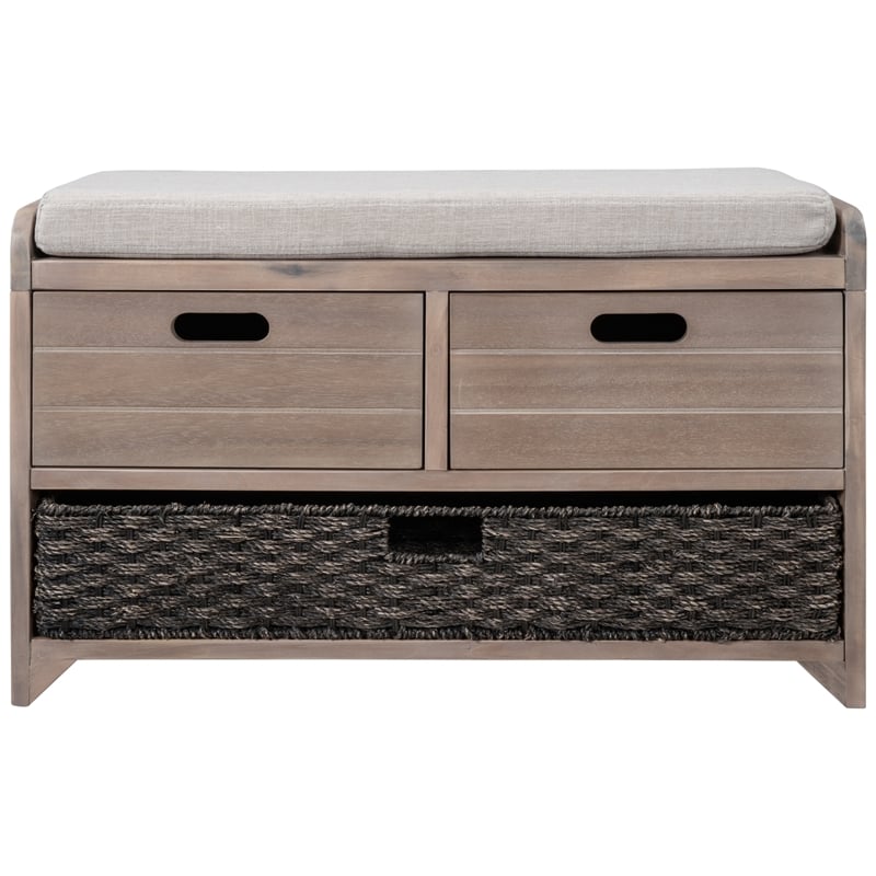 Direct Wicker TREXM 2-Drawer Storage Bench with Removable Basket - White Washed