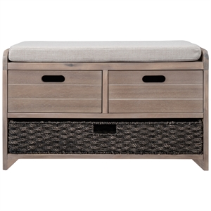 Direct Wicker TREXM 2-Drawer Storage Bench with Removable Basket - White Washed