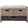 Direct Wicker TREXM 2-Drawer Storage Bench with Removable Basket - White Washed