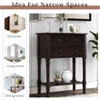 TREXM Narrow Console Table with Three Storage Drawers and Bottom Shelf-Espresso