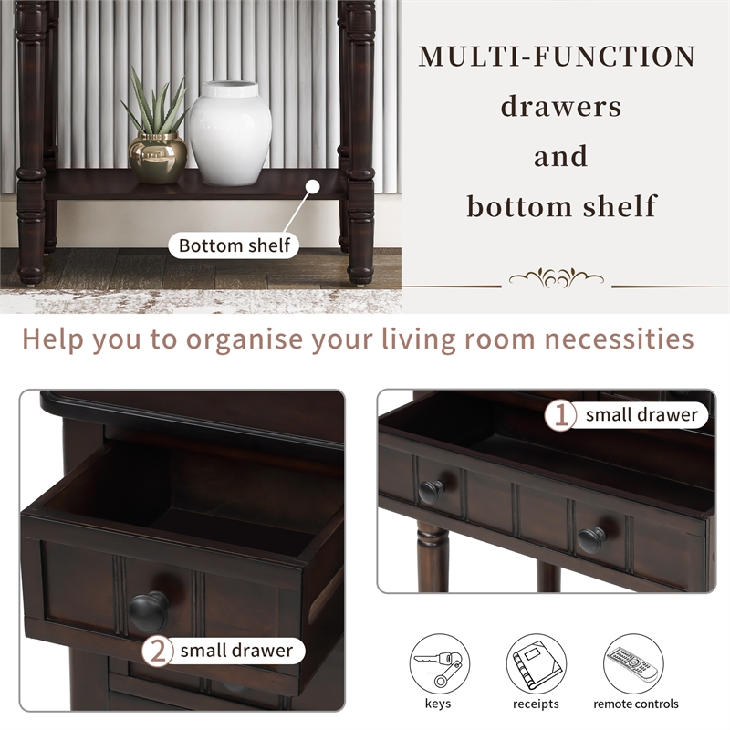 TREXM Narrow Console Table with Three Storage Drawers and Bottom Shelf-Espresso