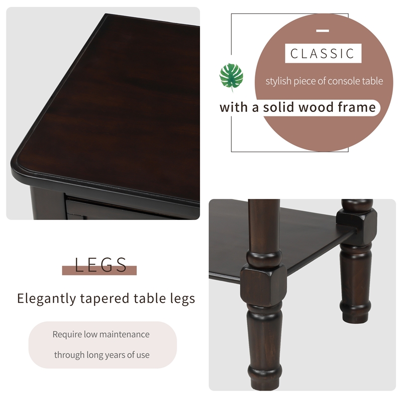 TREXM Narrow Console Table with Three Storage Drawers and Bottom Shelf-Espresso