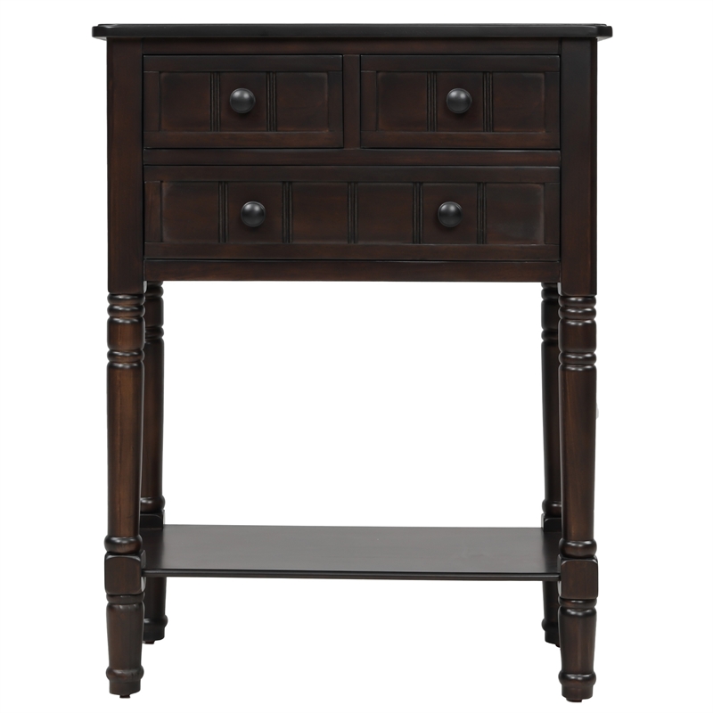 TREXM Narrow Console Table with Three Storage Drawers and Bottom Shelf-Espresso