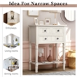 TREXM Narrow Console Table with Three Drawers and Bottom Shelf (Ivory White)