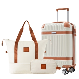 3 Piece Luggage Sets ABS Hardshell with TSA Lock and Double Spinner Wheels-White
