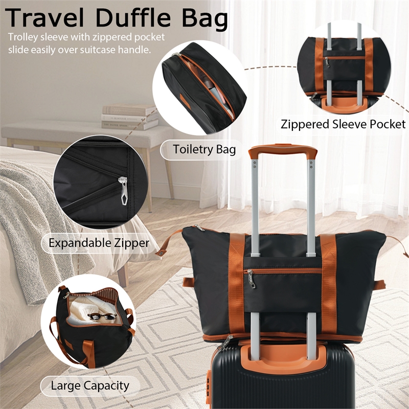 3 Piece Luggage Sets ABS Hardshell with TSA Lock and Double Spinner Wheels-Black