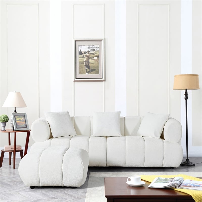 Stylish Multifunctional Sofa with Footrest - Grand Piano Key Design (White)