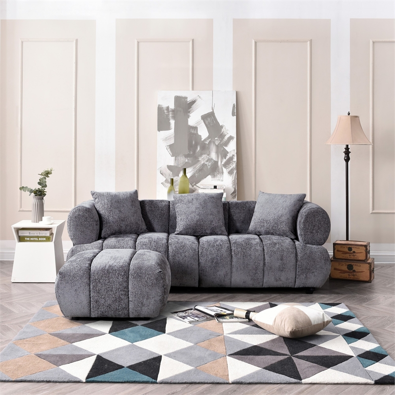 Stylish Multifunctional Sofa with Footrest - Grand Piano Key Design (Gray)