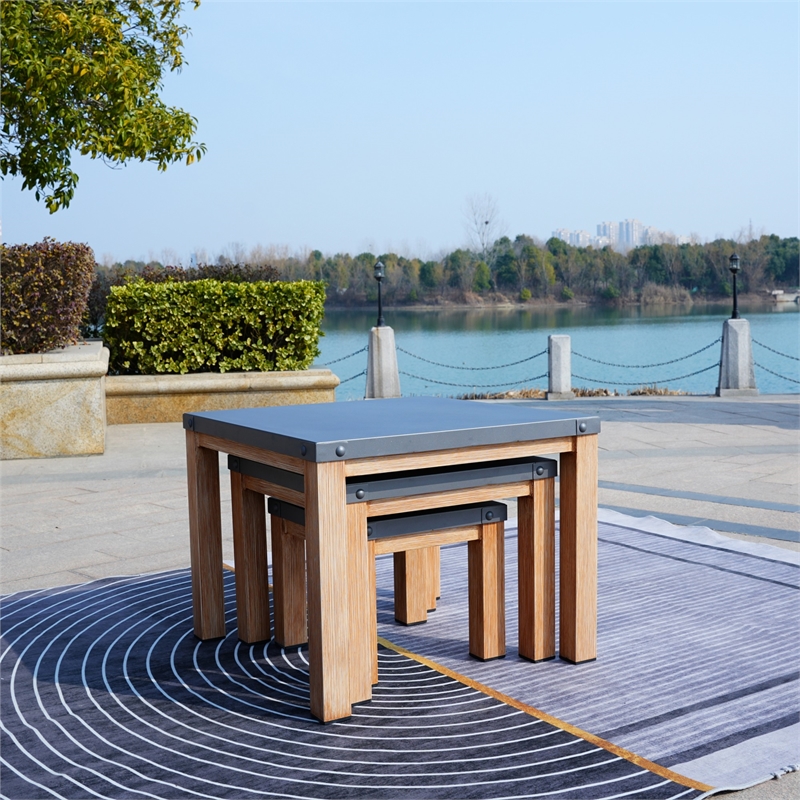 Direct Wicker 3-Piece Versatile & Stylish Aluminum Outdoor Square Table Set-Gray