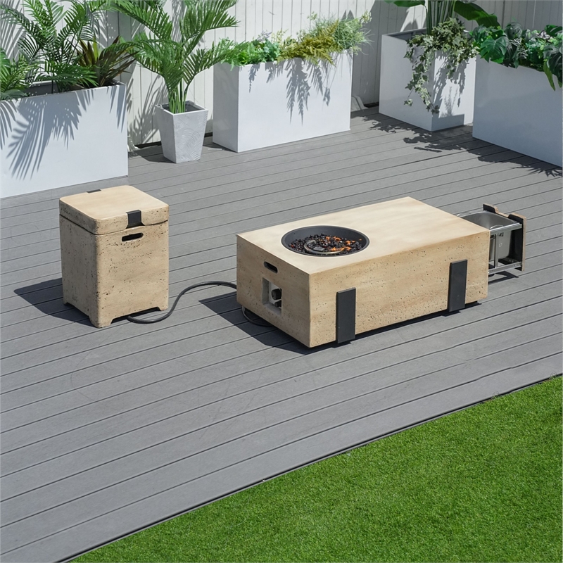 Elegant Brown Aluminum Fire Table with Built-In Ice Bucket & Gas Tank Side Table