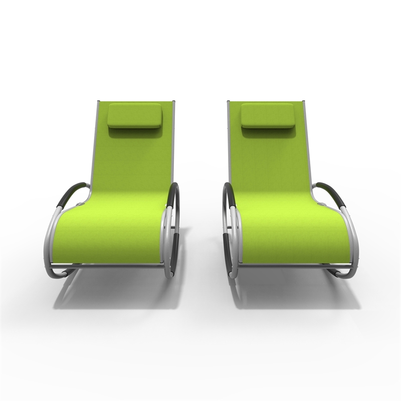 Direct Wicker 2-Piece Outdoor Reclining Lounge Chair with Metal Frame-Green