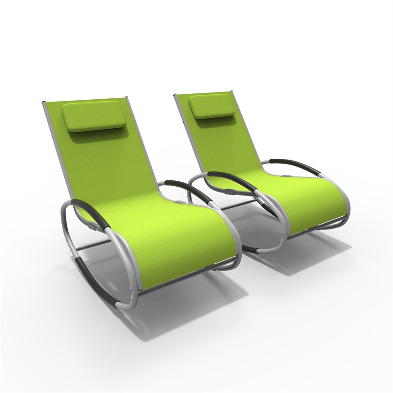 Direct Wicker 2-Piece Outdoor Reclining Lounge Chair with Metal Frame-Green