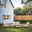 Direct Wicker 4 PCS Acacia  Patio Furniture Set with  Cushions and Coffee Table