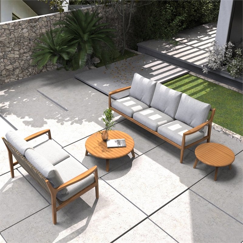 Direct Wicker 5-Person Outdoor Patio Sectional Sofa Set with Acacia Wood Frame