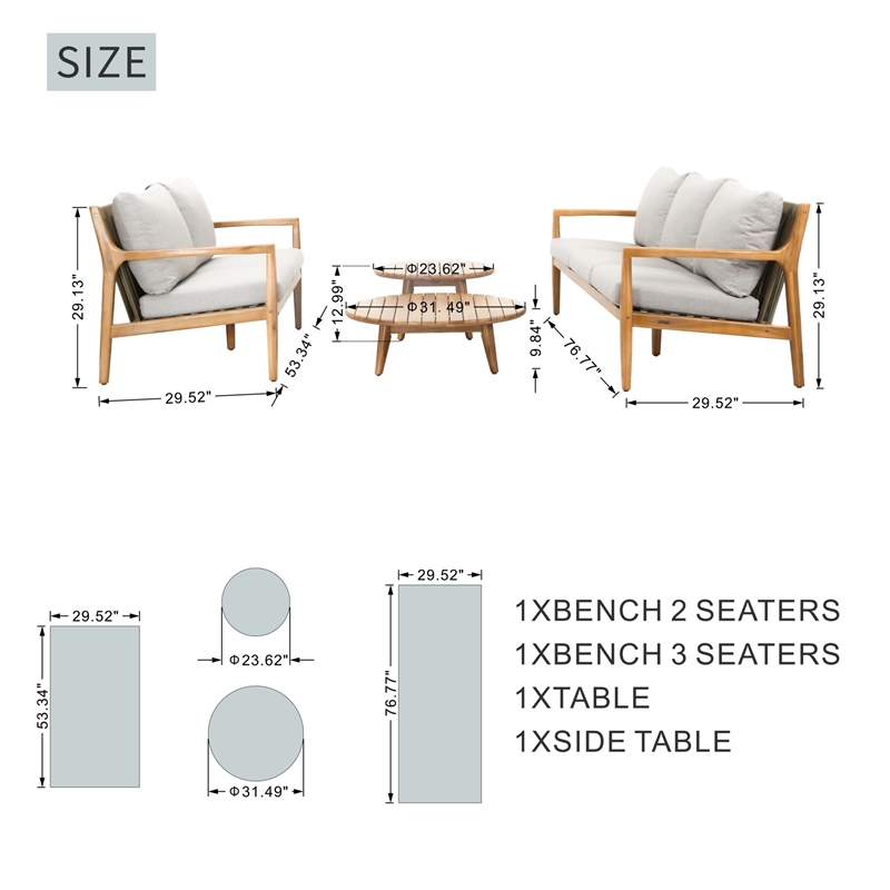 Direct Wicker 5-Person Outdoor Patio Sectional Sofa Set with Acacia Wood Frame