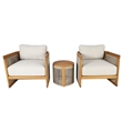 Direct Wicker 3-Piece Patio Conversation Set with Acacia Wood Frame & Cushions