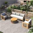 Direct Wicker 4 PCS Acacia Wood Outdoor Sofa Set with Beige Cushion&Coffee Table