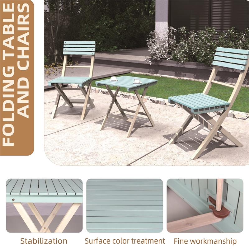 Direct Wicker Outdoor Folding Bistro Set with 2 Chairs and Coffee Table(Blue)