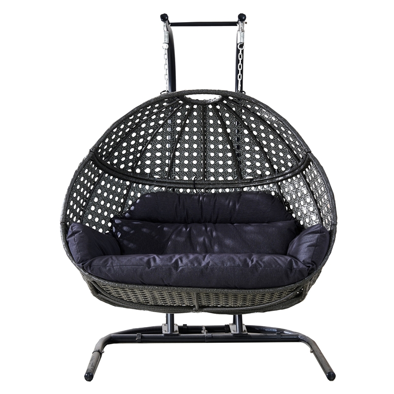 Double Wicker Outdoor Swing Egg Chair Hammock Hanging Loveseat with Stand