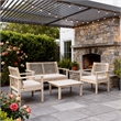 Direct Wicker 4-Piece Acacia Wood Outdoor Patio Conversation Set with Cushions