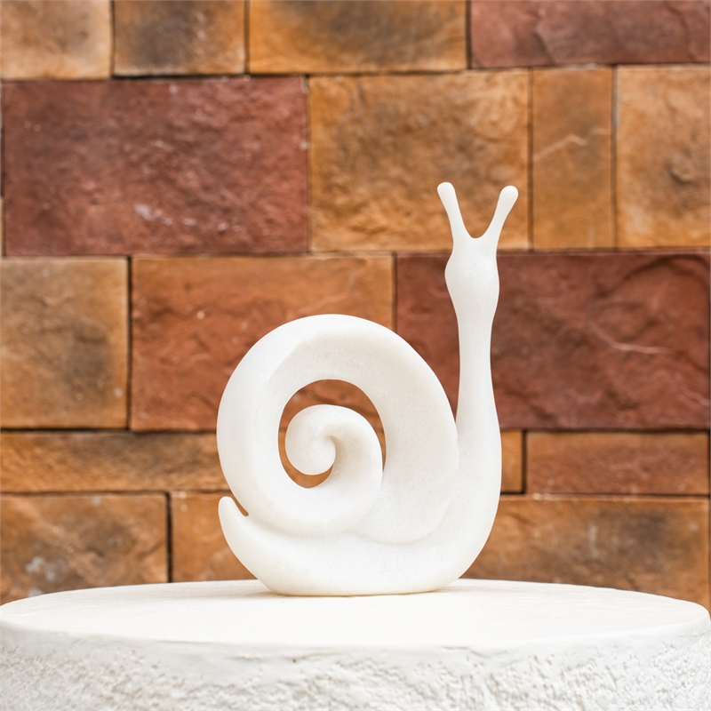 White Sandstone Effect Resin Snail Statue Garden Decor Sculpture