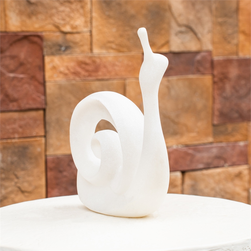 White Sandstone Effect Resin Snail Statue Garden Decor Sculpture