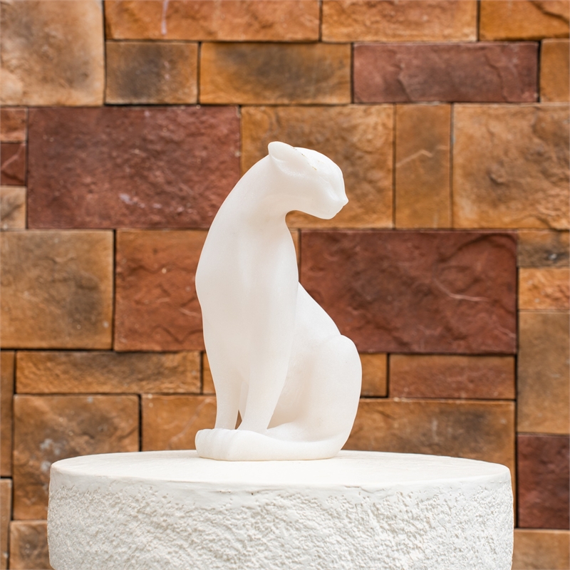 White Sandstone Effect Resin Cat Statue Garden Decor Sculpture