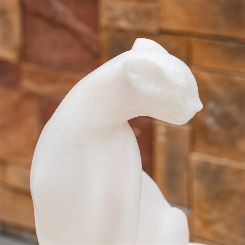 White Sandstone Effect Resin Cat Statue Garden Decor Sculpture