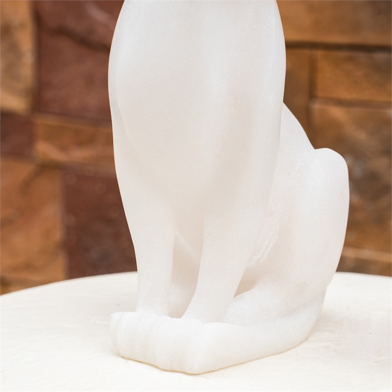 White Sandstone Effect Resin Cat Statue Garden Decor Sculpture