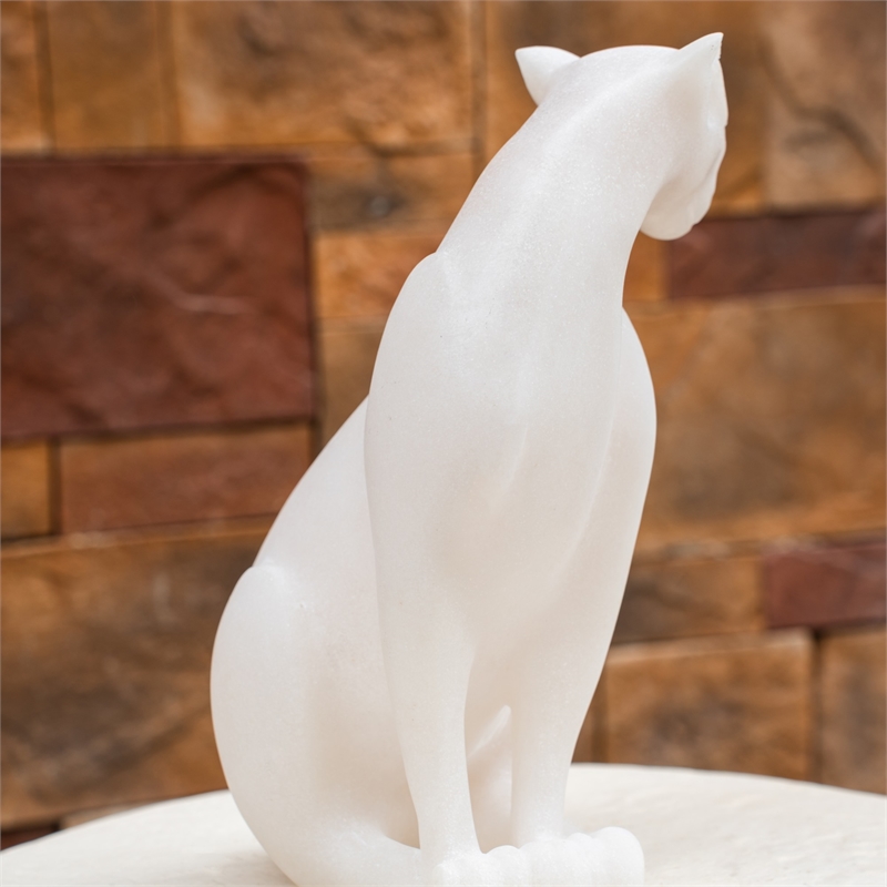White Sandstone Effect Resin Cat Statue Garden Decor Sculpture
